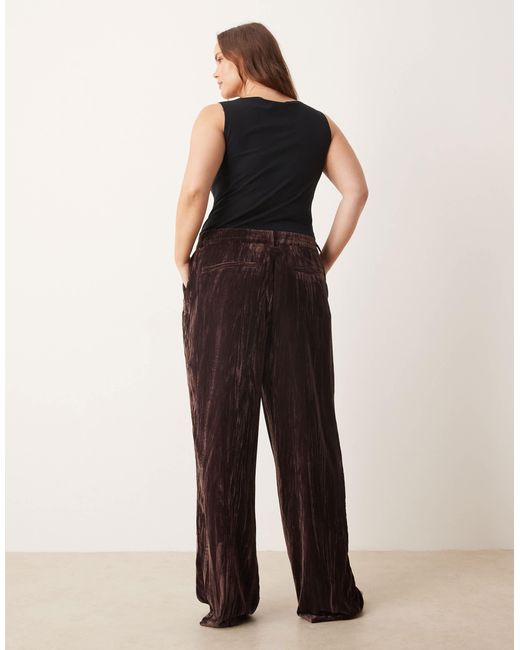 ASOS Brown Asos Design Curve Tailored Velvet High Waist Straight Leg Trousers Co-Ord