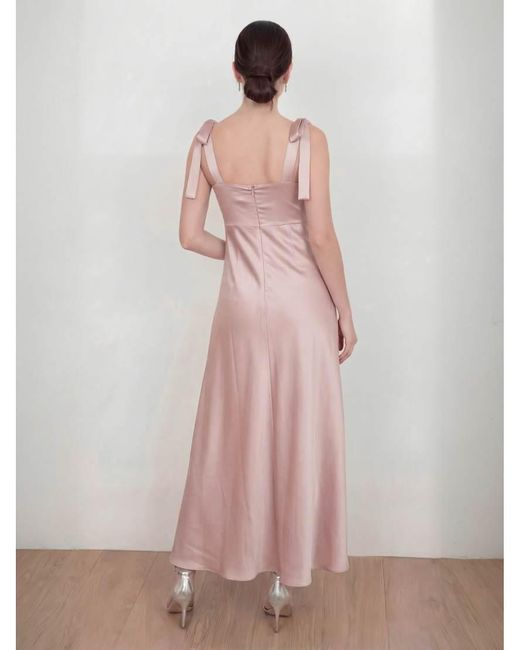 Maya Pink Tie-Shoulder Satin Maxi Dress