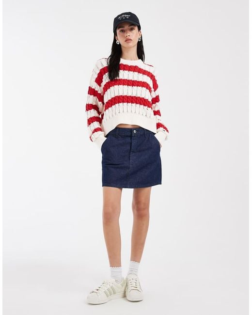 Tommy Hilfiger Red Loose Fit Cable Knit Sweater