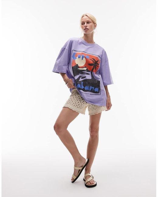 Camiseta Extragrande Con Estampado Gráfico "Copa Cobana" De Punto Liso De -Morado TOPSHOP de color Gray