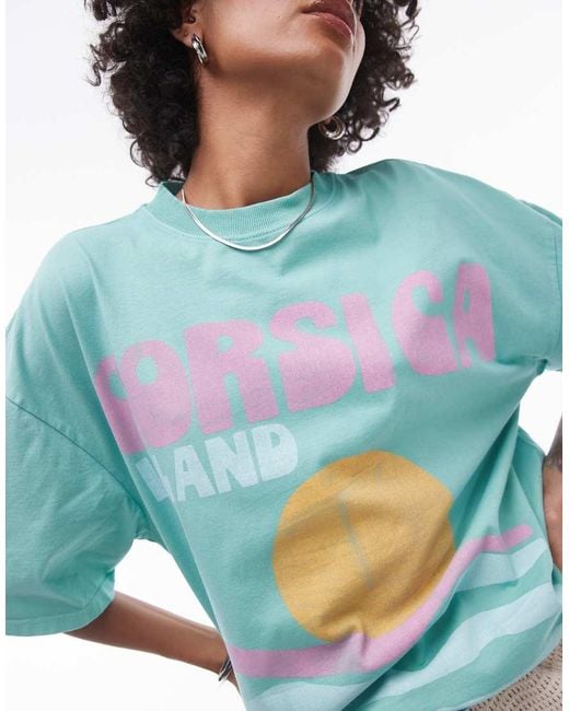 TOPSHOP Blue Graphic Corsica Oversized Tee
