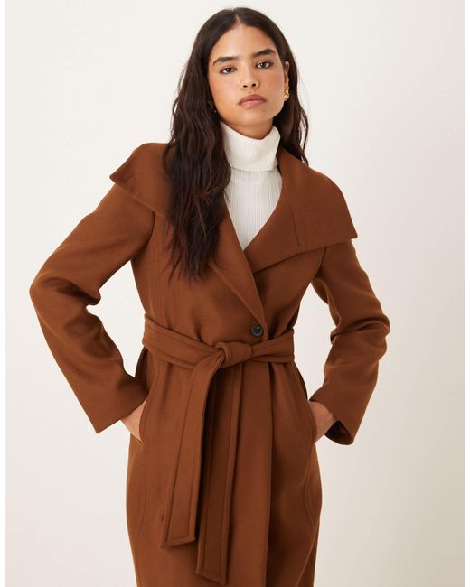 Mango Brown Wool Mix Tailored Coat With Oversized Collar