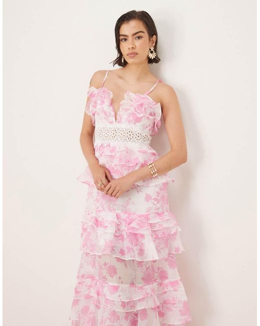 True Decadence Pink V Neck Maxi Dresses