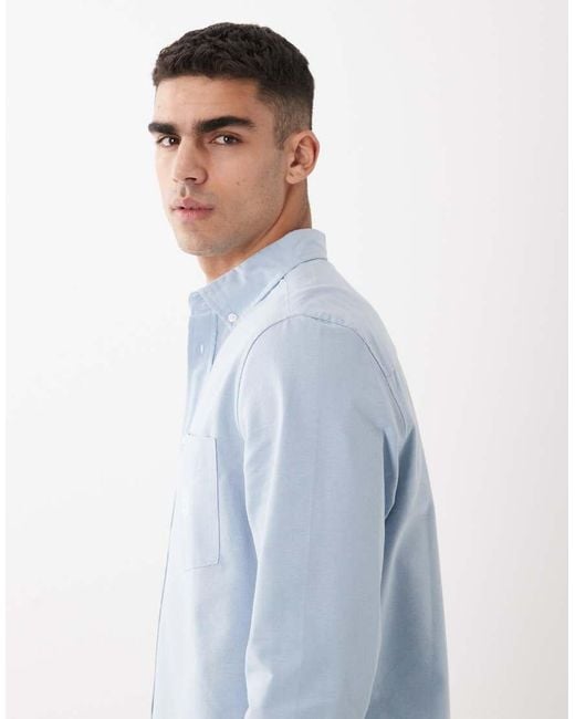 ASOS Blue Regular Fit Oxford Shirt With Chest Embroidery for men