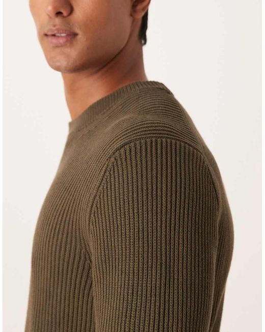 Mango Green Cotton Round Neck Jumper for men