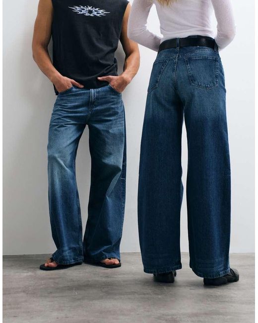 Weekday Blue Unisex Wide Leg Jeans