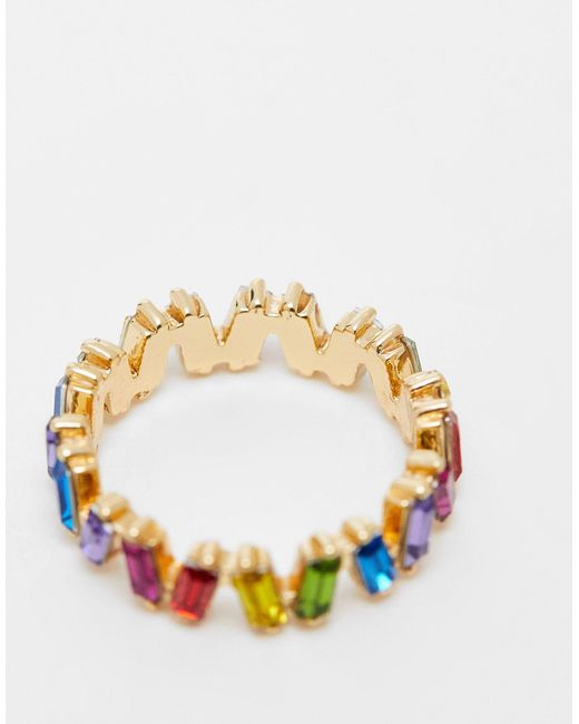 ASOS White Ring With Rainbow Baguette Crystals