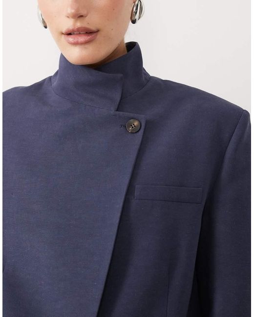 ASOS Blue Funnel Neck Wrap Blazer