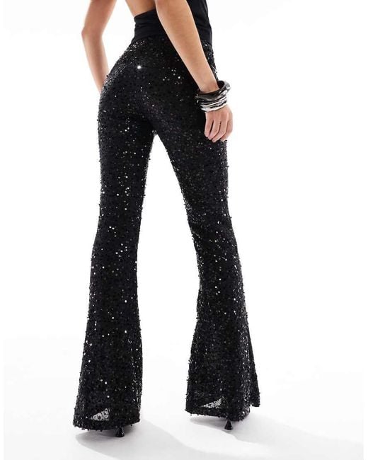 ASOS Blue wiggle Sequin Sheer Mesh Flare Pants