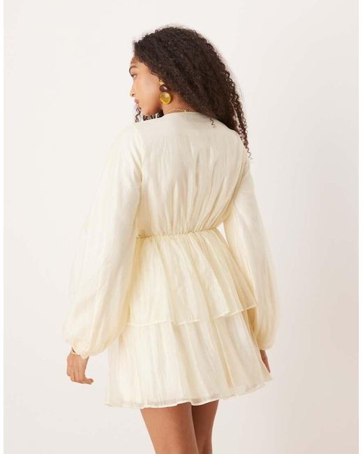 Gina Tricot Natural Long Sleeve V Neck Mini Dress