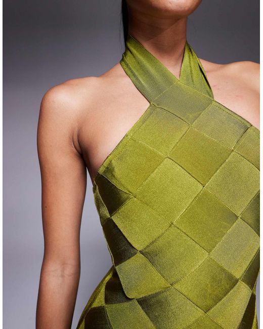 ASOS Green Bandage Checkerboard Halterneck Mini Dress