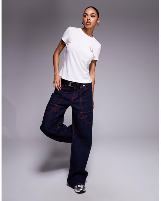 True Religion Blue – knapp geschnittenes t-shirt