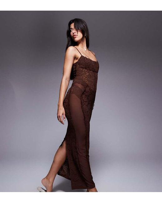 Murci Purple Exclusive Sheer Lace Corset Detail Cami Maxi Dress