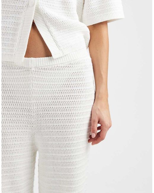 4th & Reckless White Cotton Rich Crochet Knit Wide Leg Beach Trousers Co-ord