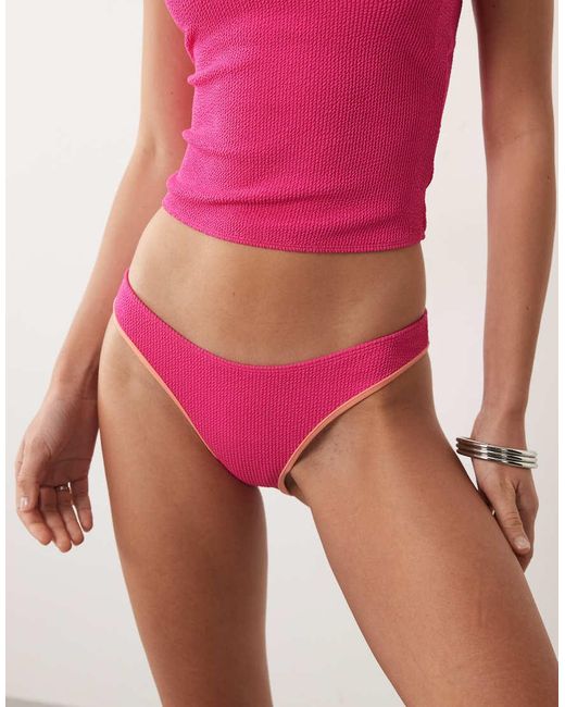 ASOS Red Crinkle Contrast Binding High Leg Bikini Bottom