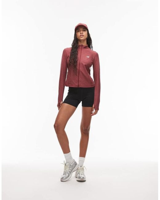 Felpa Color Bordeaux Monarch Mélange Con Zip di New Balance in Red