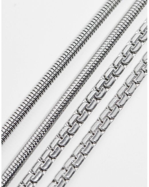 ASOS White 2 Pack Waterproof Stainless Steel Mixed Neck Chain Set for men