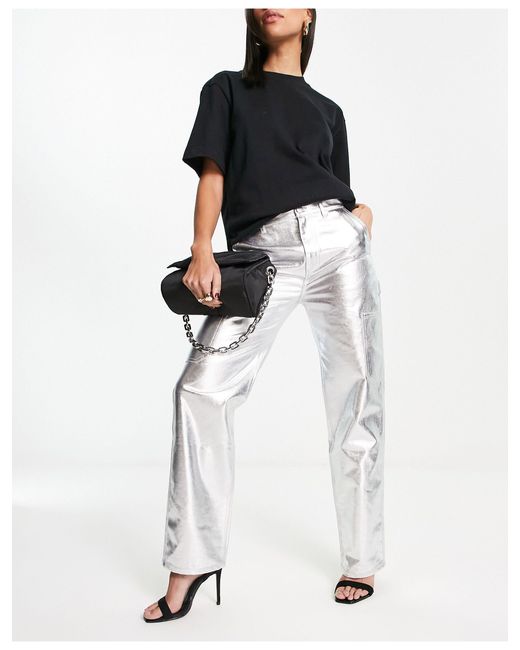 Pull&Bear Metallic Jeans Met Hoge in het White