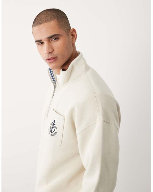 Abercrombie & Fitch Natural Quarter Zip Sweatshirt With Embroidered Pocket for men