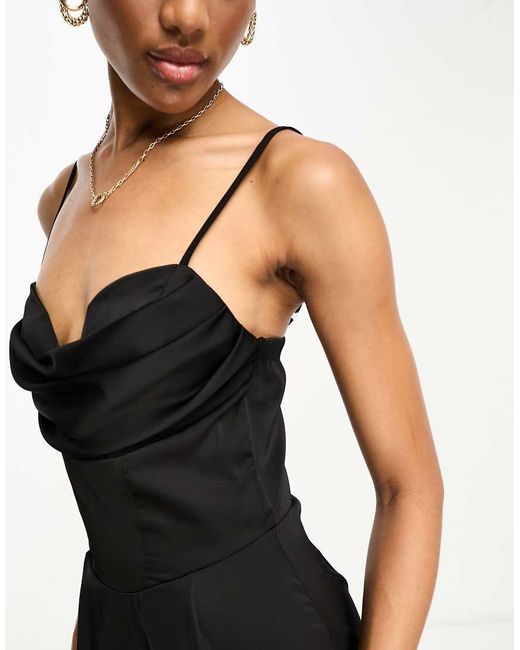 Jaded Rose Tall Black Satin Corset Jumpsuit
