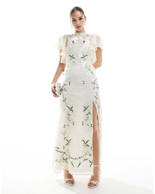 Hope & Ivy White Bridal Swan Embellished Open Back Maxi Dress