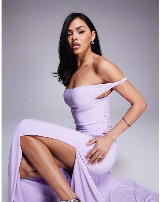 ASOS Purple Twist Shoulder With Lace Up Back Maxi Dress