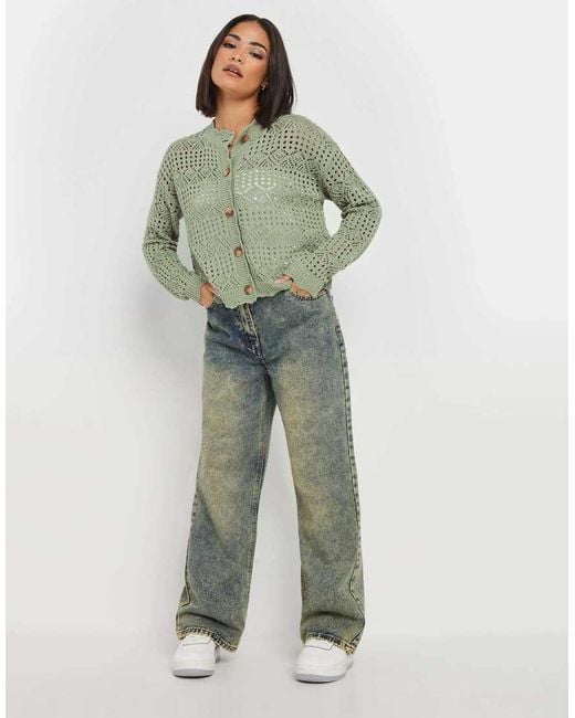 PixieGirl Green Petite Crochet Cardigan