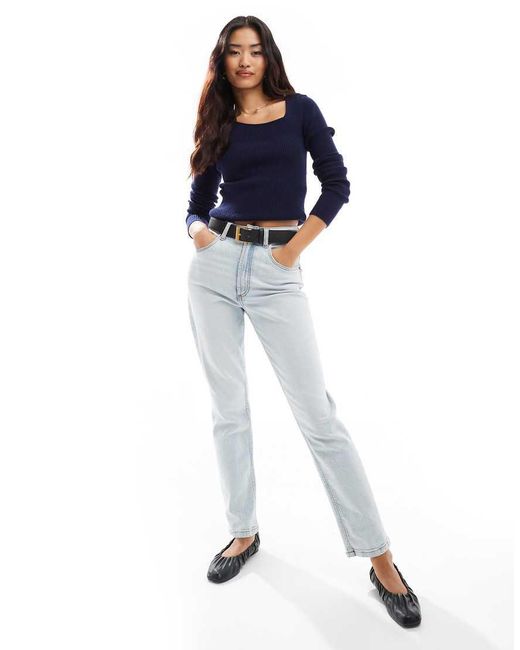 Y.A.S Asymmetrische Gebreide Top Met Lange Mouwen in het Blue