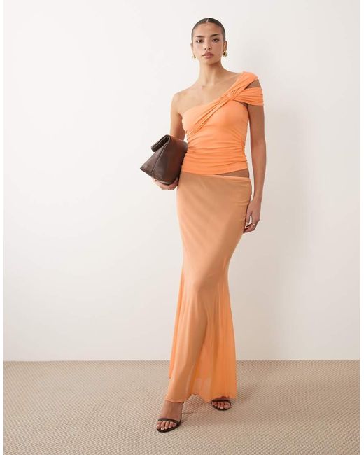 ASOS Orange Polyamide Twist Shoulder Ruched Top