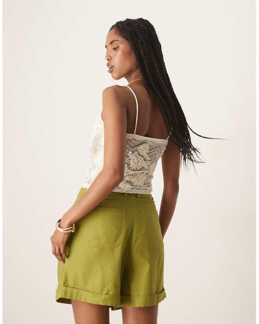 ASOS Green Tailored Linen Look A-line Shorts With Pearl Detail