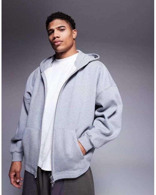 ASOS Oversized Hoodie Van Premium 400Gsm Zware Stof Met Vaste Zoom En Ritssluiting in het Blue voor heren