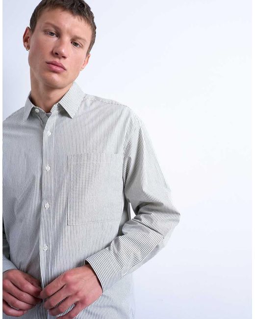 Topman White Oversized Fit Stripe Shirt for men