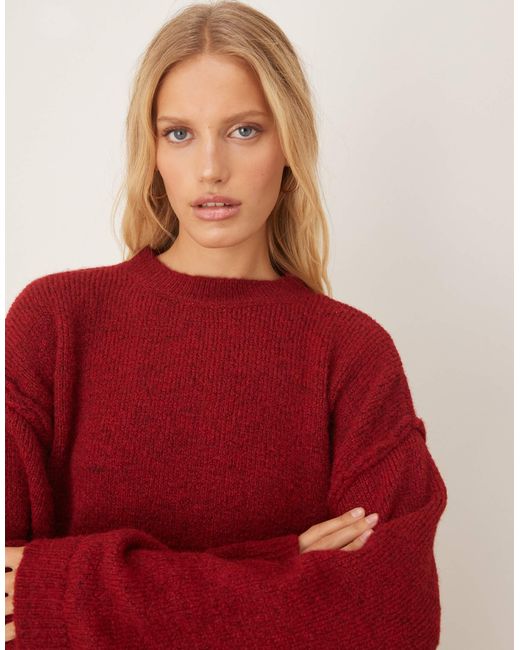 ASOS Red Knitted Jumper With Exposed Seams With Wool