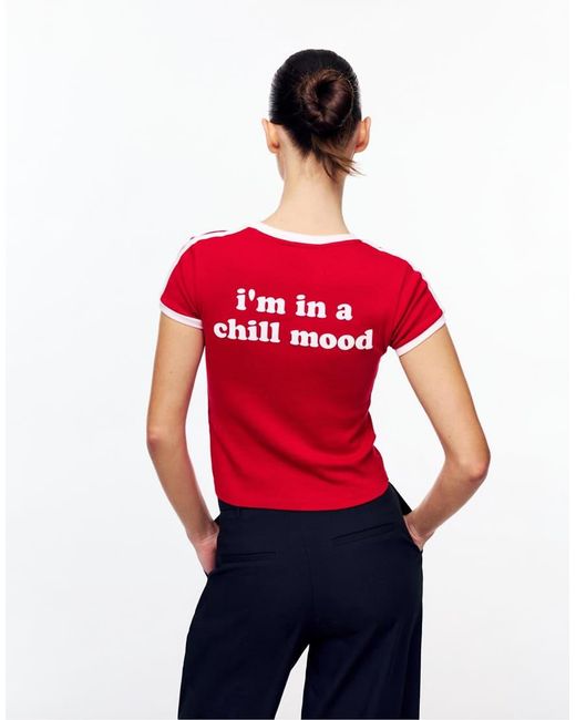 Pull&Bear Red Slim Fit Graphic T-shirt