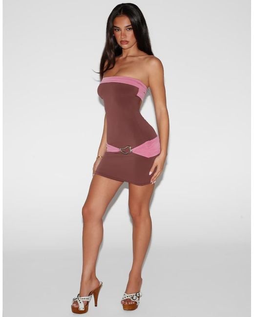 Tiger Mist Red Eos Bandeau Open Back Hardware Detail Mini Dress