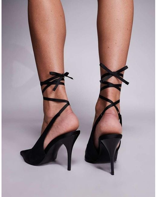 ASOS Black Pascha Tie Leg Detail High Heeled Shoes