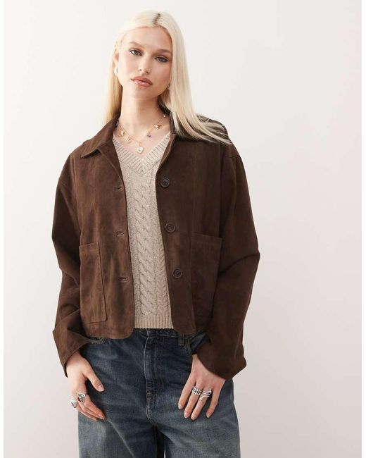 Barney's Originals Brown Real Suede Boxy Harrington