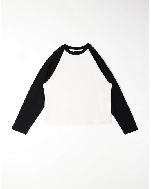 Camiseta Color Crema De Manga Larga Y Corte Cuadrado Extragrande Con Mangas Raglán De Punto Gofrado De -Blanco ASOS de hombre de color Black