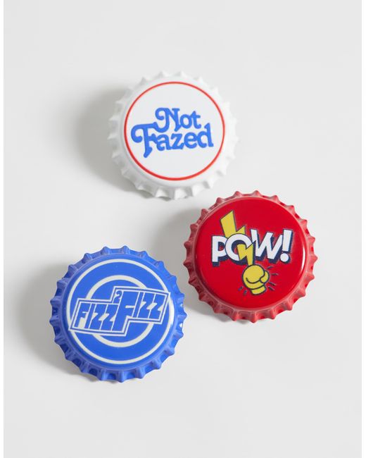 ASOS Blue 3 Pack Graphic Bottle Cap Badges for men