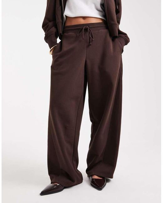 ASOS Oversized Joggingbroek Van Brushbackstof Met Wijde Ronde Pijpen En Siernaden in het Brown