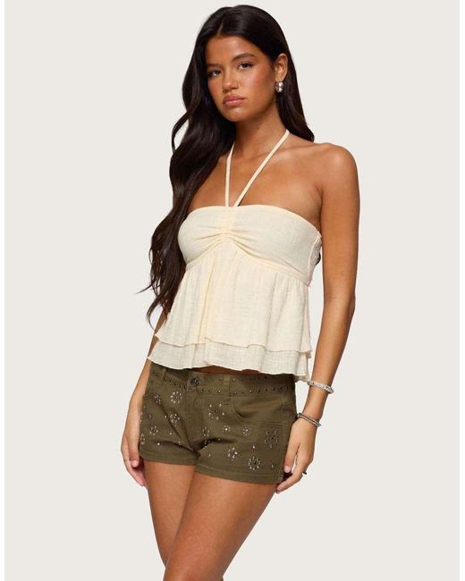 Edikted Natural Layered Linen Look Babydoll Halter Top