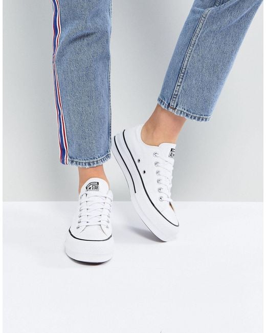 Converse Canvas Chuck Taylor All Star Platform Ox Trainers in White | Lyst