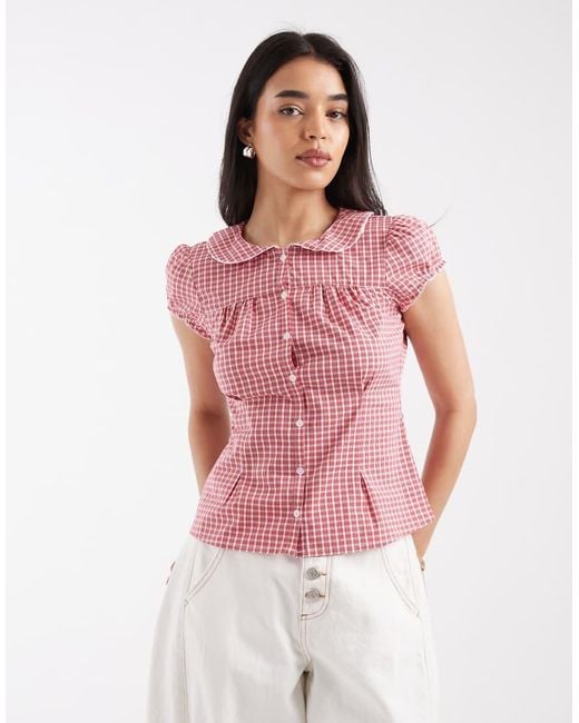 Hollister Pink Peter Pan Collar Short Sleeve Shirt