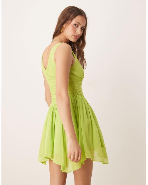 ASOS Green V Neck Mini Dress With Hanky Hem