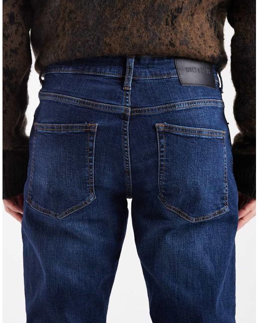 Only & Sons Blue Weft Regular Fit Stretch Jeans for men