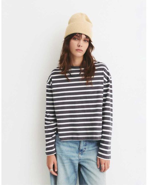 Pull&Bear Blue Striped Boxy T-shirt