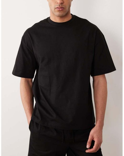 River Island Black Boxy Oversized T-shirt And Shorts Set for men