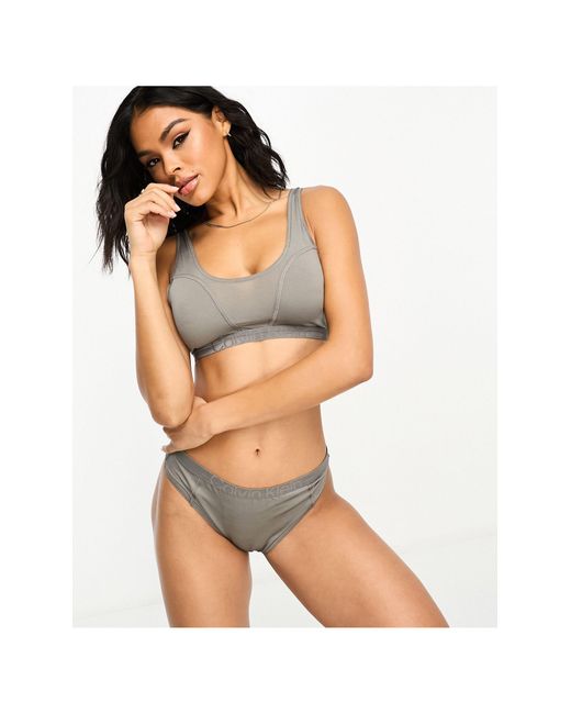 Calvin Klein Brown Future Shift Unlined Bralette With Contrast Logo Waistband