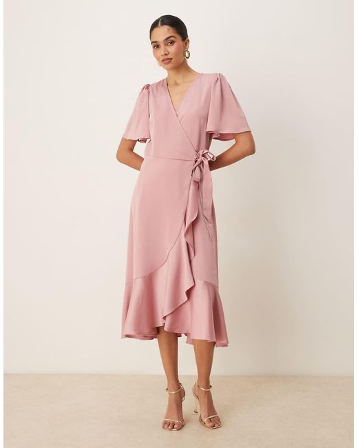 Y.A.S Pink Satin Wrap Midi Dress