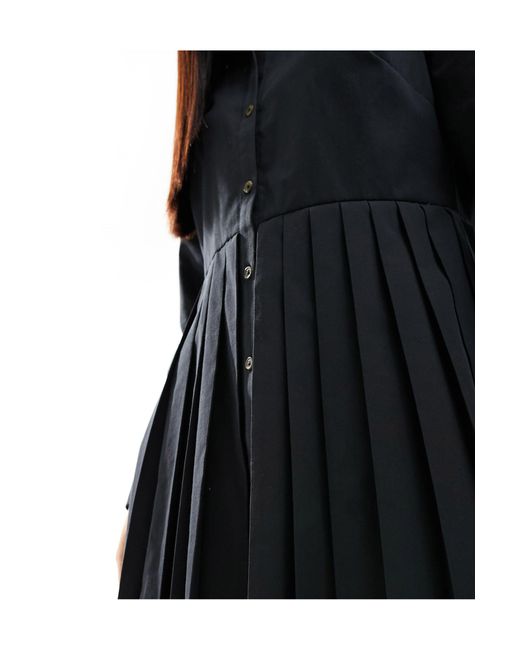 Vestido camisero plisado Miss Selfridge de color Black
